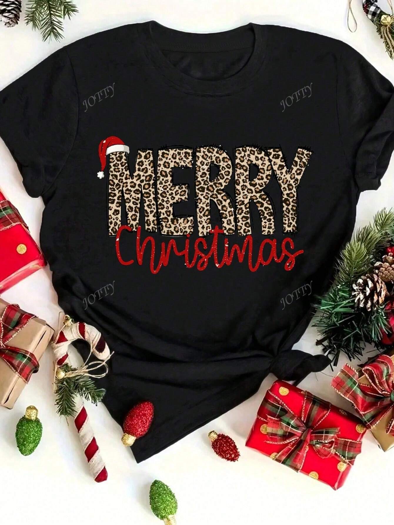 T-shirt Femme Joyeux Noël – Col Rond, Manches Courtes