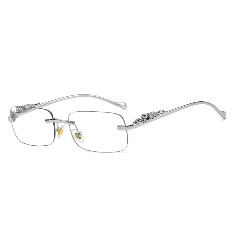 New Rimless Rectangle Vintage Metal Leopard Head Sunglasses Fashion Frameless Tinted Glasses Shades for Women Men