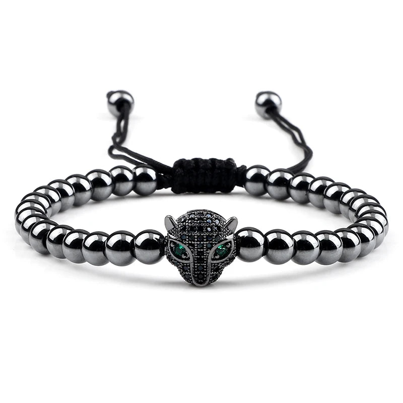 Leopard Head Charm Bracelet 5mm Copper Beads