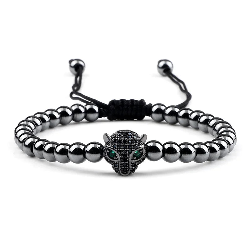 Leopard Head Charm Bracelet 5mm Copper Beads