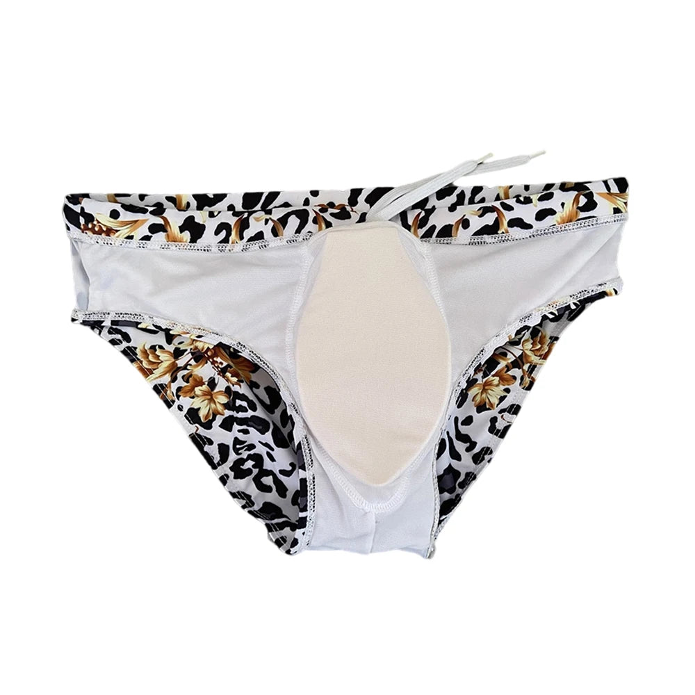 Sexy Mens Leopard Swim Briefs Summer Pool Waterproof