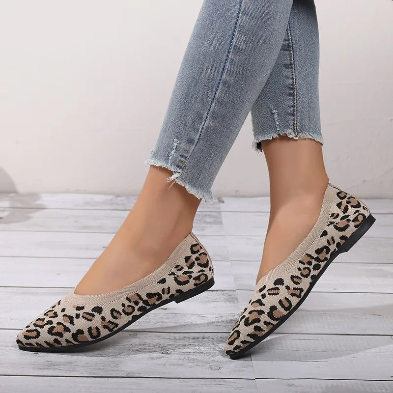 Elegant Houndstooth Knitted Ballet Flats Woman