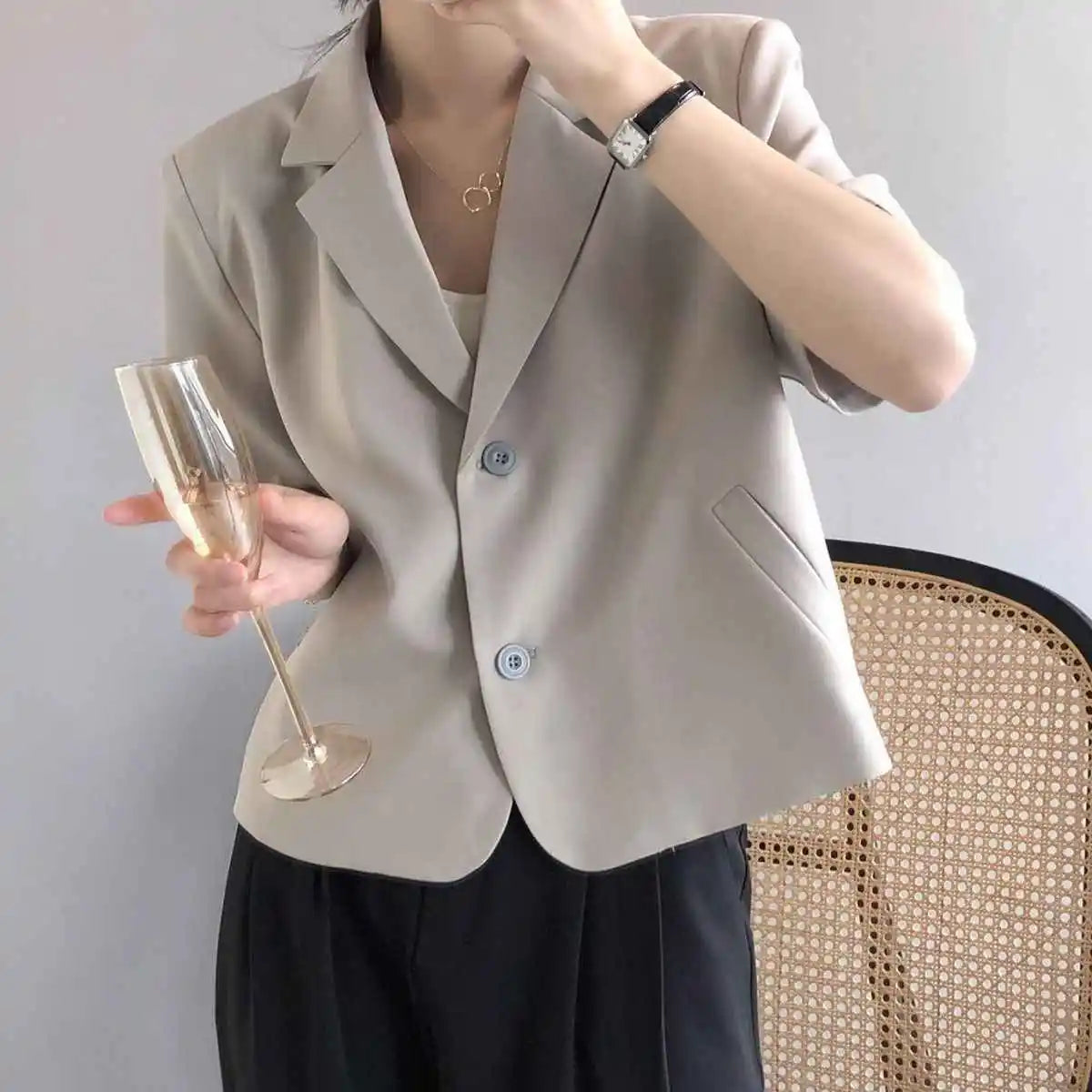 Spring Summer Short Sleeved BlazerCoat for Women Single Breasted Short Jacket Korean Fashion Office Lady Suit Jackets