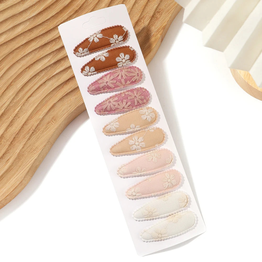 10Pcs/Lot Fresh Print Cotton Alloy Hair Clips for Kids Fabric