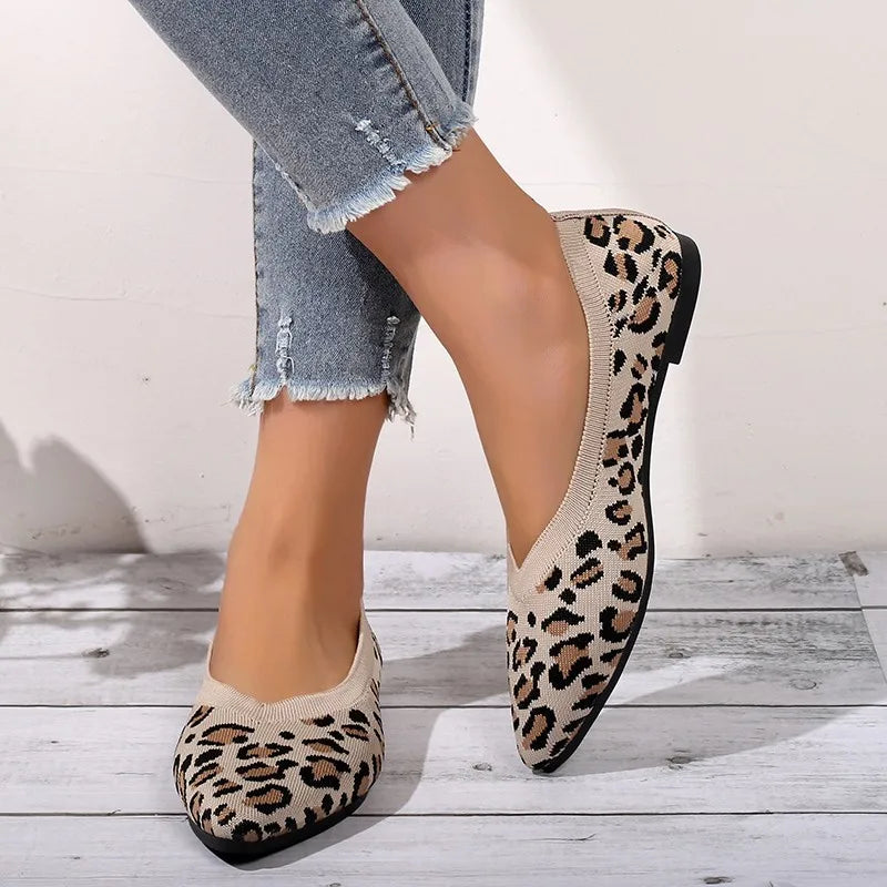 Elegant Houndstooth Knitted Ballet Flats Woman