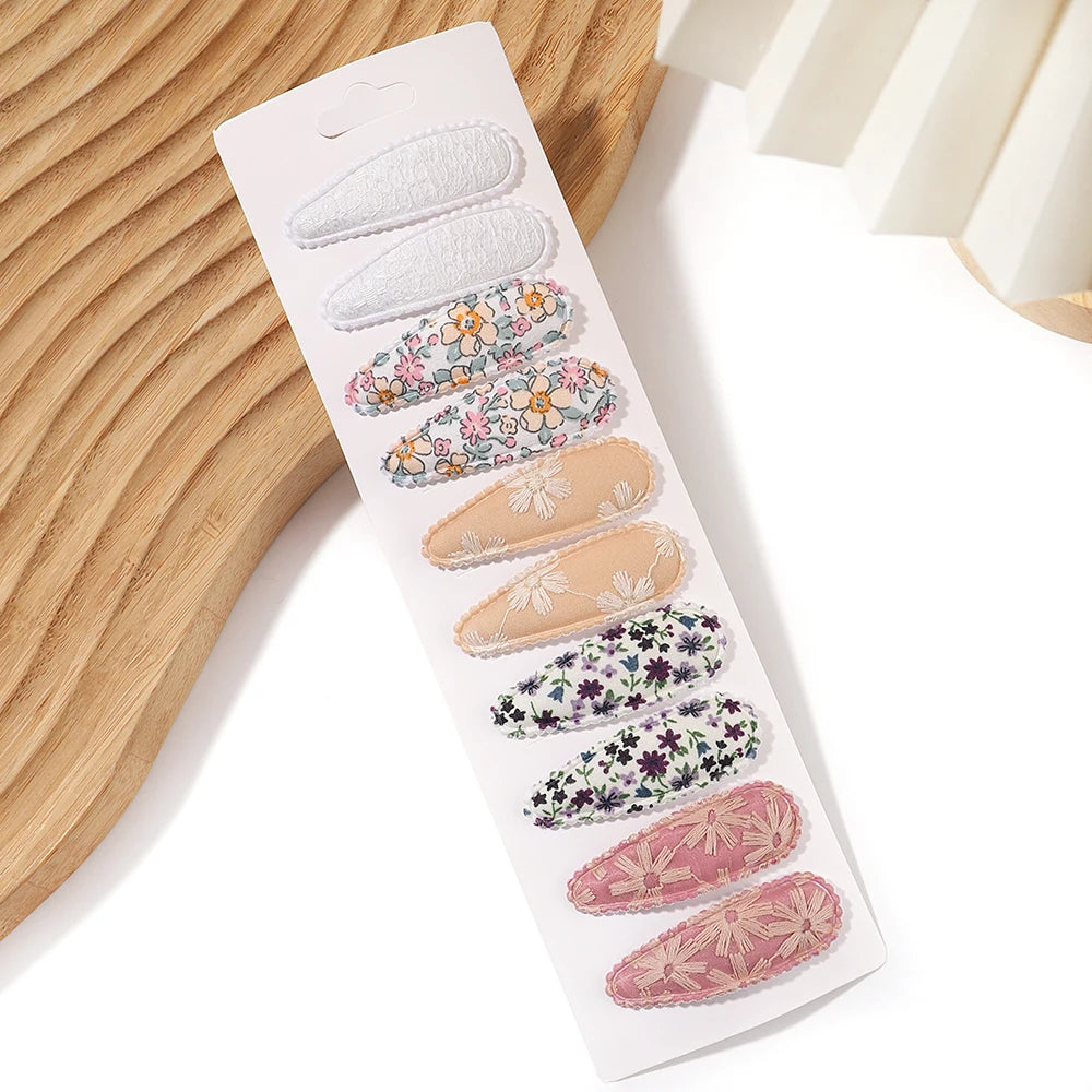 10Pcs/Lot Fresh Print Cotton Alloy Hair Clips for Kids Fabric