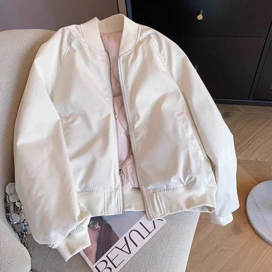 Short Plain Cotton Clothes Baseball Aviator Coat Woman Pretty Cheap Fashion Bomber Jacket for Women Korean Reviews Luxury Lined