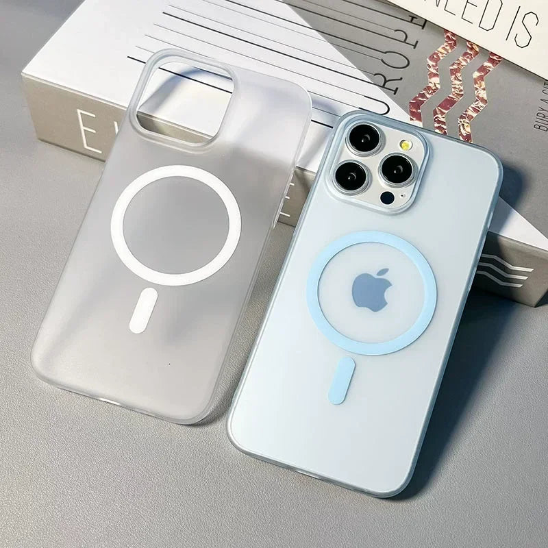 Ultra Thin Matte Magnetic Wireless Charger Case For iPhone 16 15 14 Plus 13 12 11 Pro Max For Magsafe Hard PC Translucent Cover