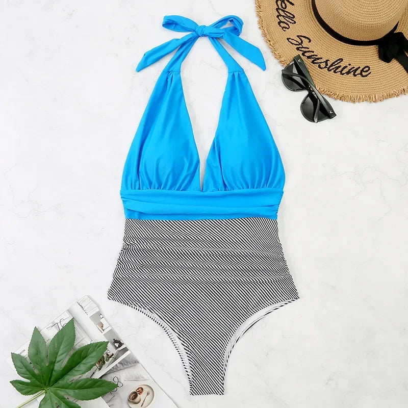 Fashion Printed One Piece Swimsuit Women Bathing Suit Sexy Bikinis Swimming Suits Ladies Beachwear Backless Lace Up Swimwear