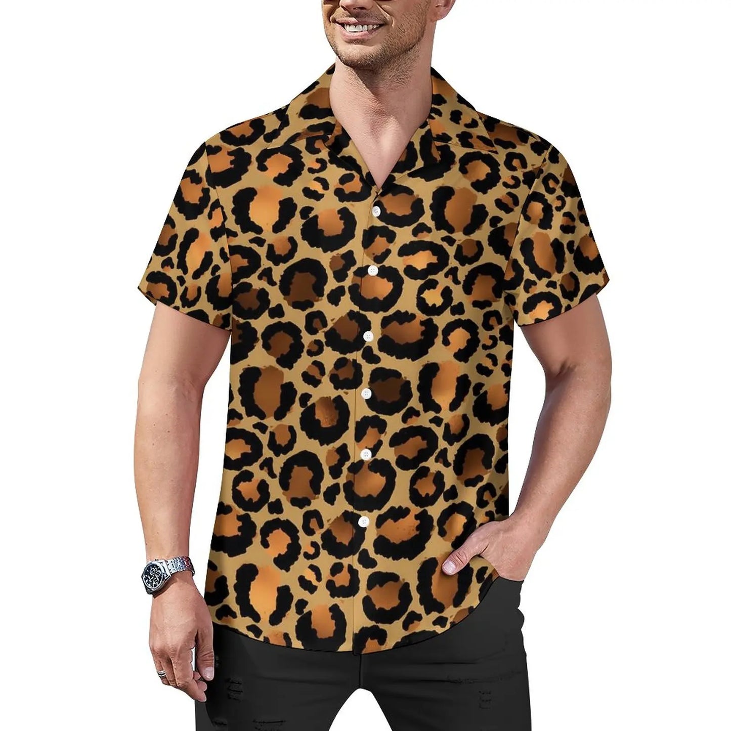 Hawaiian Sexy Red Leopard Spots Men's Shirts For Man