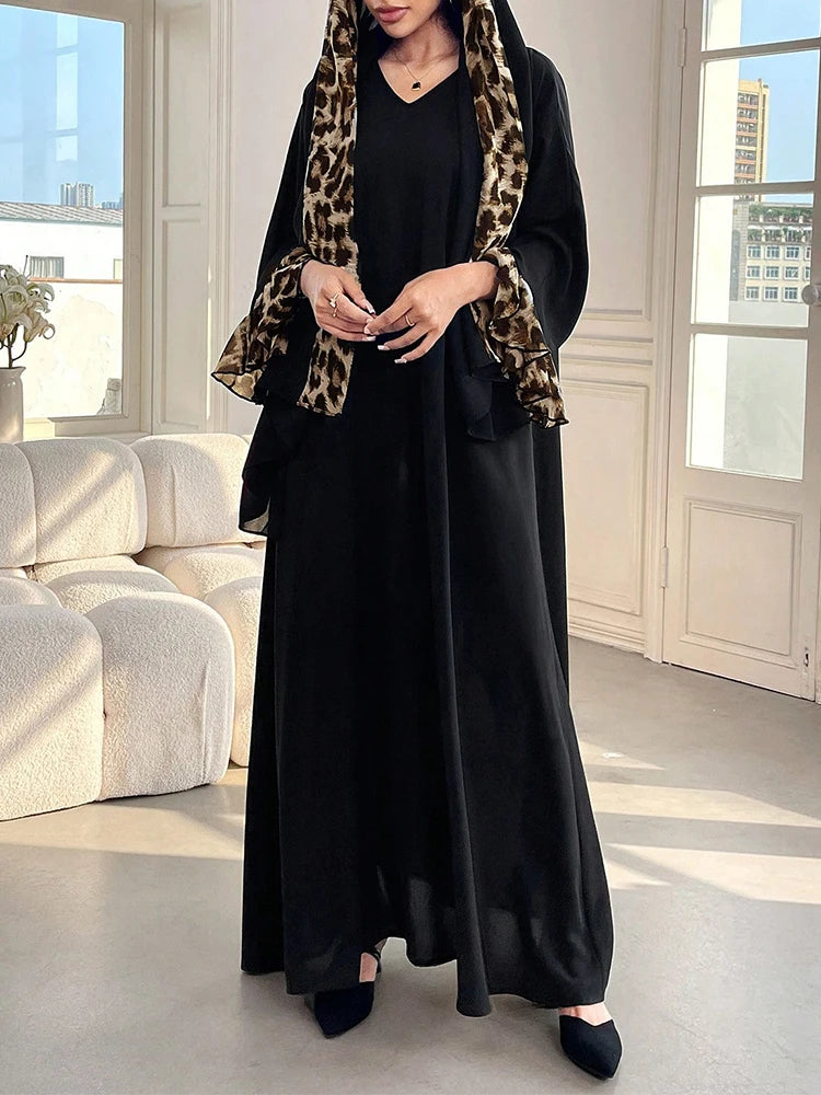Rafiah Modest Women's Long Dress with Pattern Long Sleeves Colorful in Arabic Style Casual Hijab Scarf Maxi Abayas Dresses