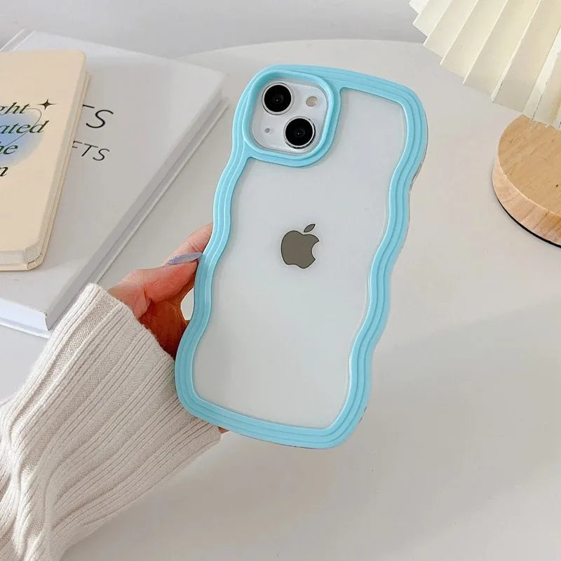 Candy Wavy Lines Bumper Case For iPhone 16 15 11 12 13 14 Pro Max Plus X XR XS Max Shockproof Transparent Hard Back Cover Funda