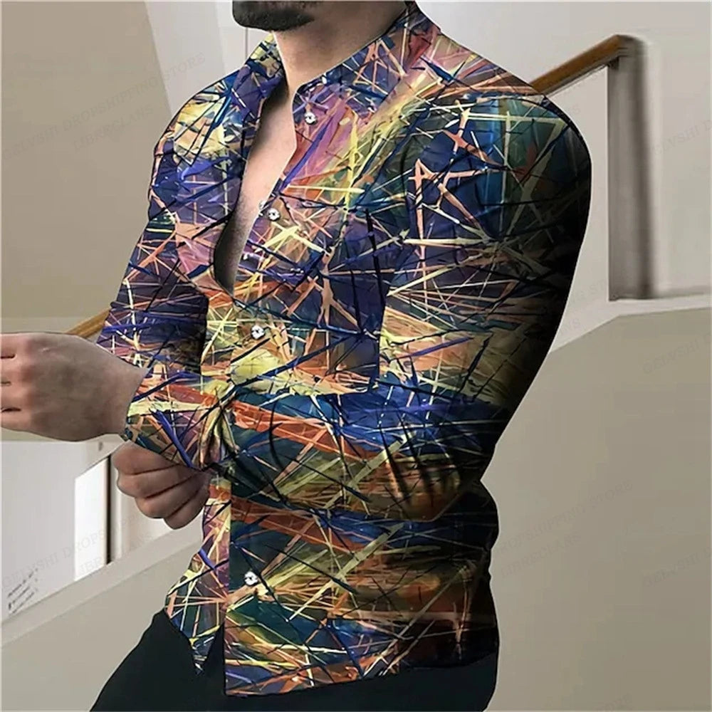 Leopard Hawaii Shirts Men Fashion Shirt Long Sleeve