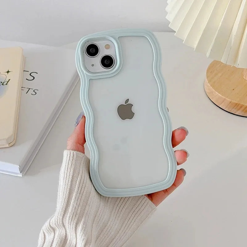 Candy Wavy Lines Bumper Case For iPhone 16 15 11 12 13 14 Pro Max Plus X XR XS Max Shockproof Transparent Hard Back Cover Funda