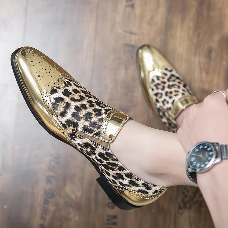 Designer Leopard Print Patchwork Leather Shoes