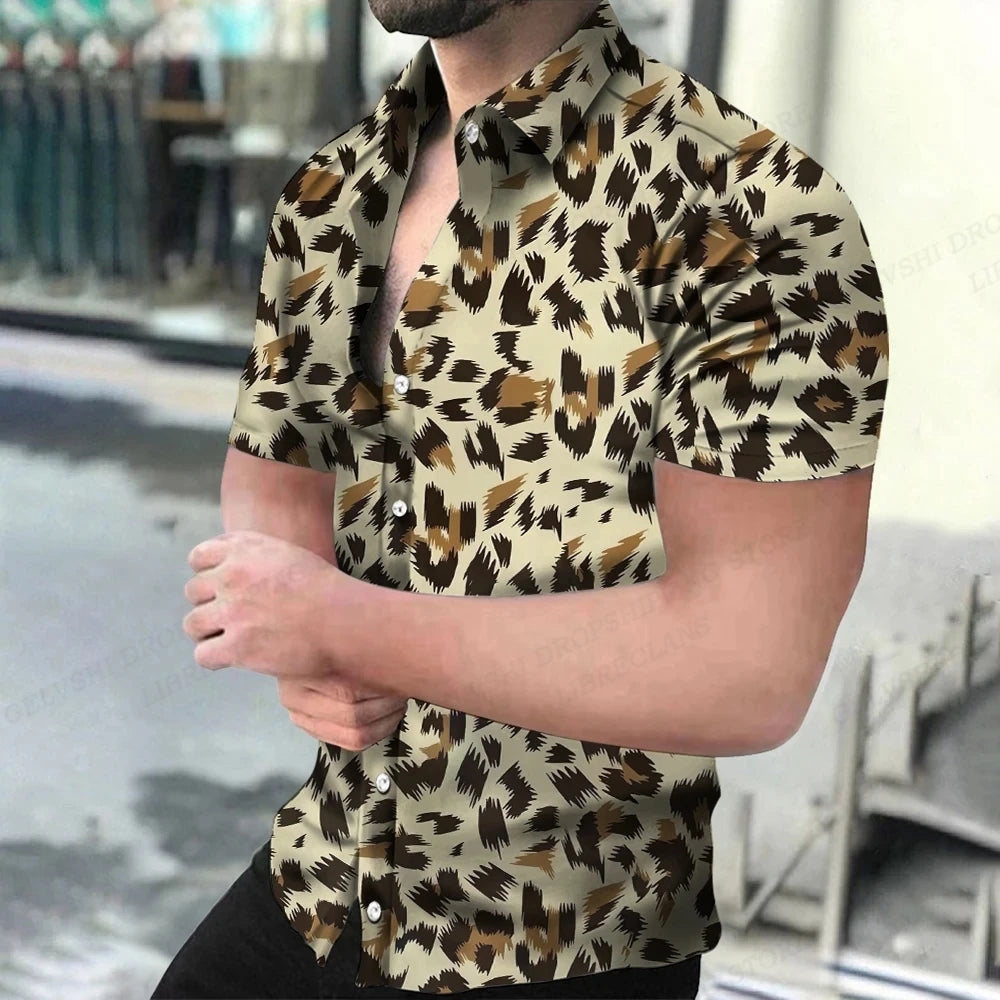 Summer Men's Hawaiian Shirts Lapel Camisa Leopard