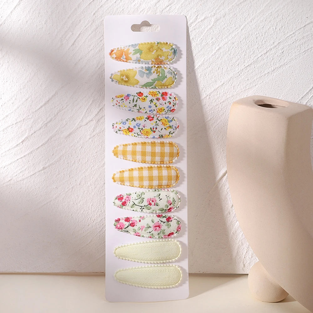 10Pcs/Lot Fresh Print Cotton Alloy Hair Clips for Kids Fabric