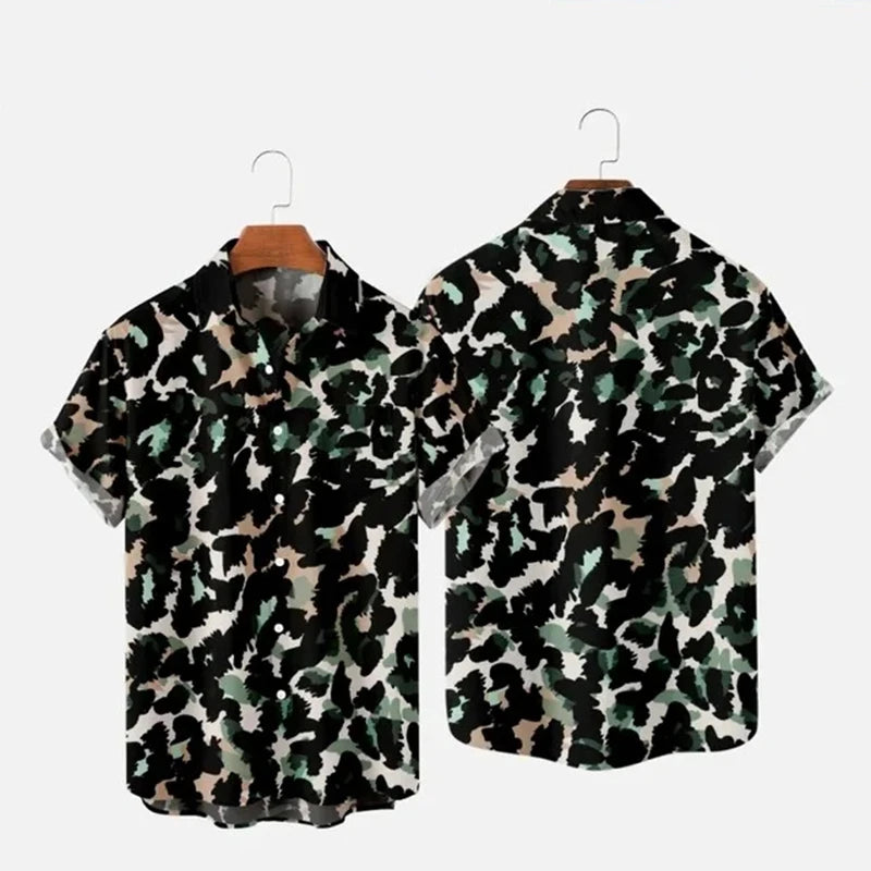 Summer Men's Hawaii Shirts y2k Tops Leopard Print Short