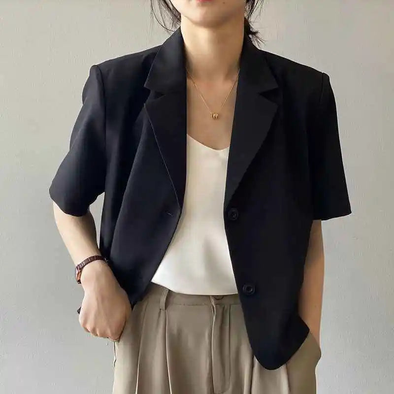 Spring Summer Short Sleeved BlazerCoat for Women Single Breasted Short Jacket Korean Fashion Office Lady Suit Jackets