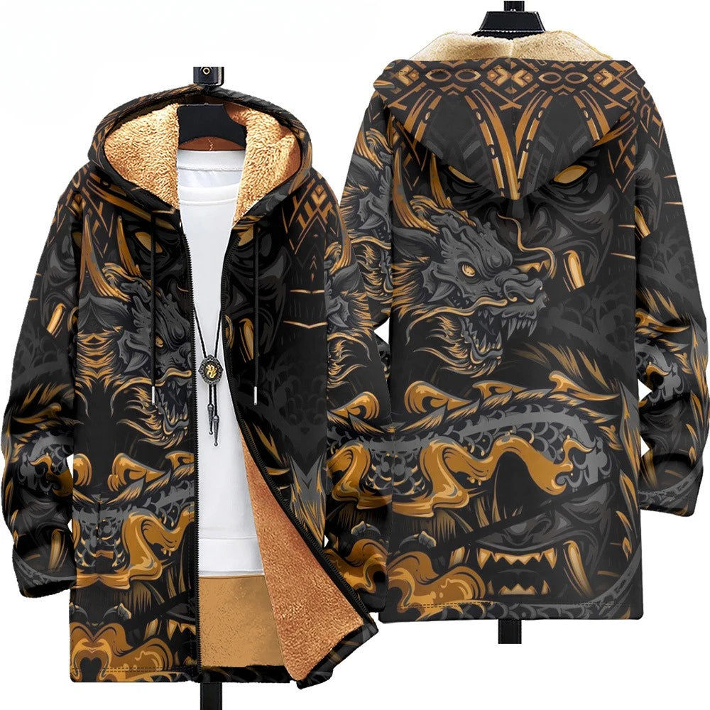 Men Cardigans Coats Tiger Loong Printed Plush Thick