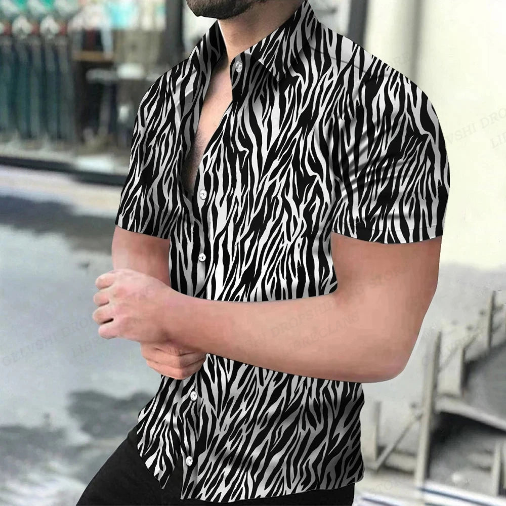 Summer Men's Hawaiian Shirts Lapel Camisa Leopard