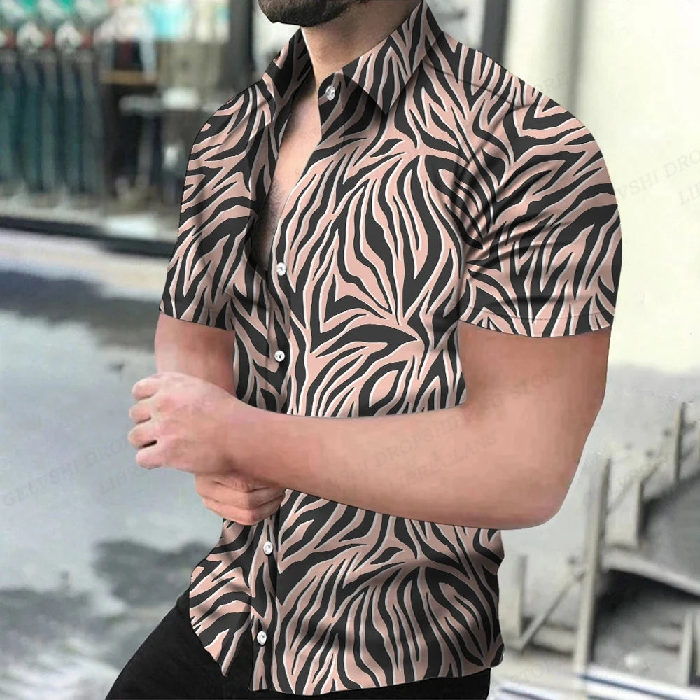 Summer Men's Hawaiian Shirts Lapel Camisa Leopard