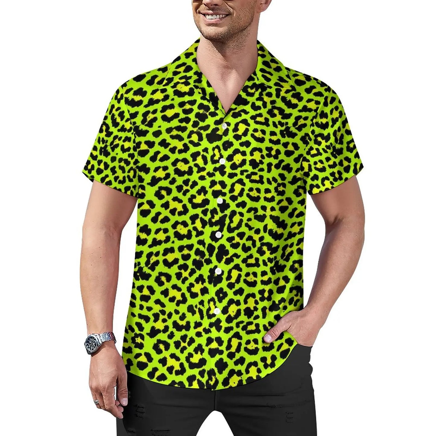 Hawaiian Sexy Red Leopard Spots Men's Shirts For Man