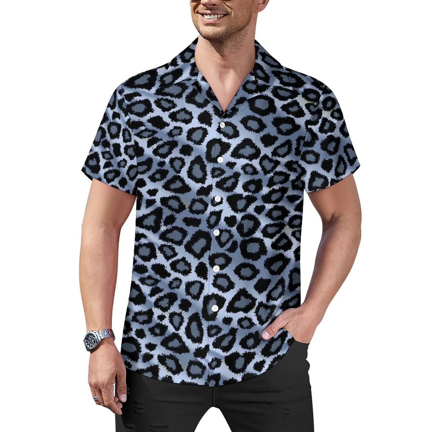 Hawaiian Sexy Red Leopard Spots Men's Shirts For Man