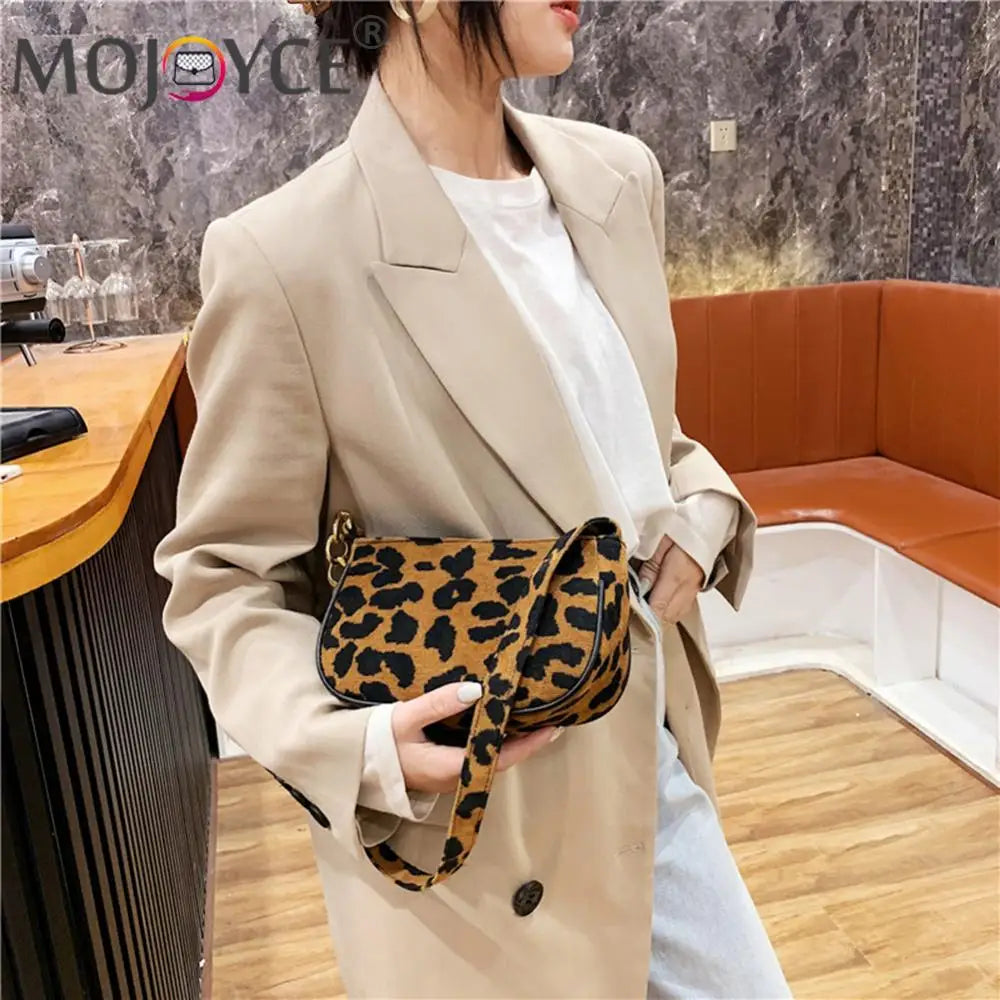 Vintage Street Chain Handbag Plush Leopard Women