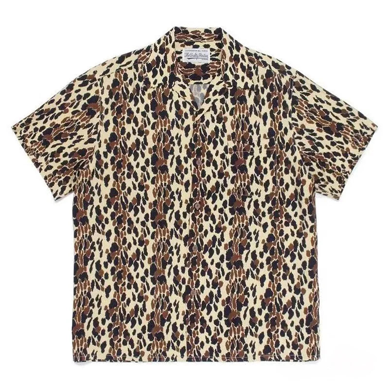 2024ss Summer New Leopard Print Full Print Casual Hawaii Shirts Men Woman 1:1 Good Quality Loose Short Sleeve T Shirt