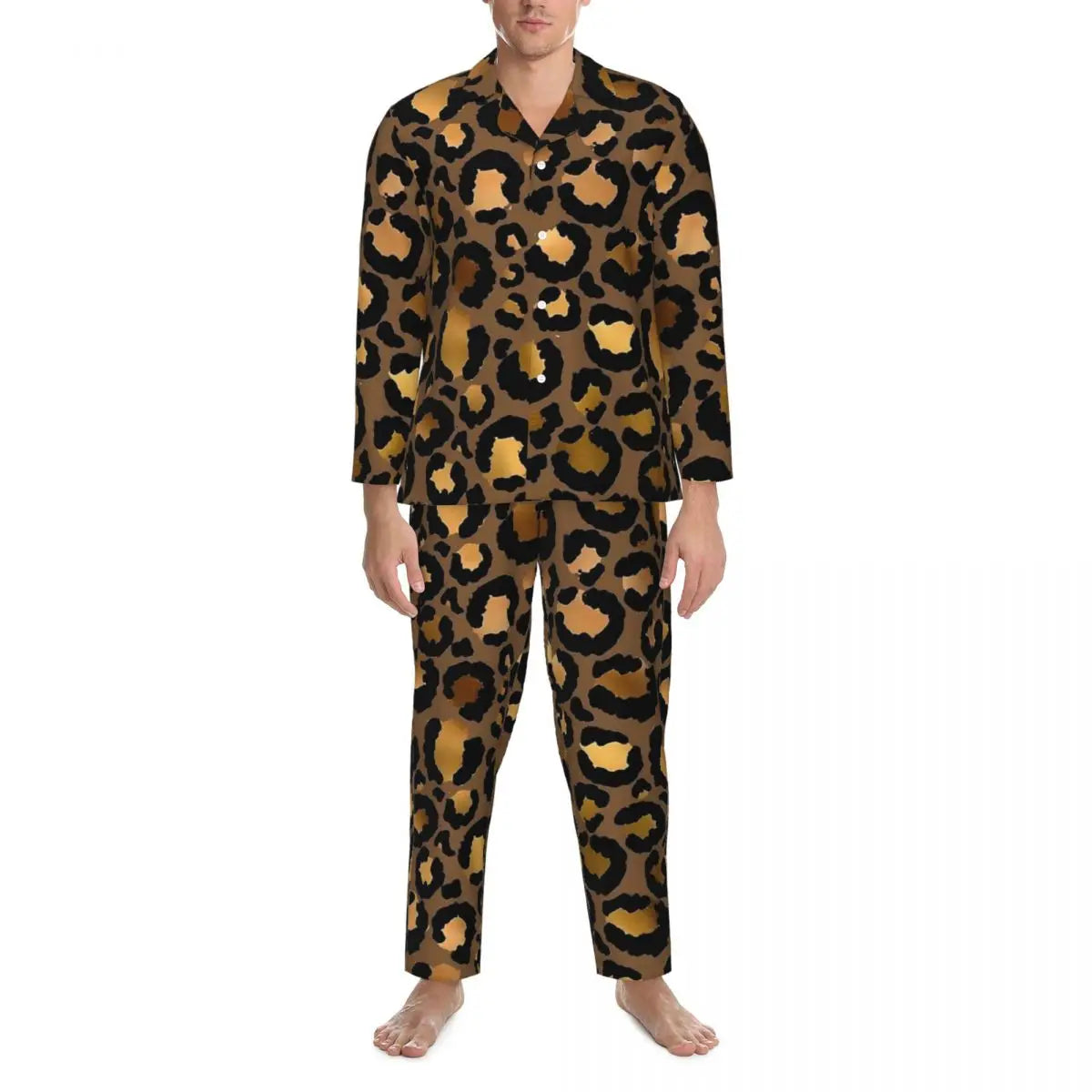 Pajamas Man Brown Leopard Print Sleep Sleepwear