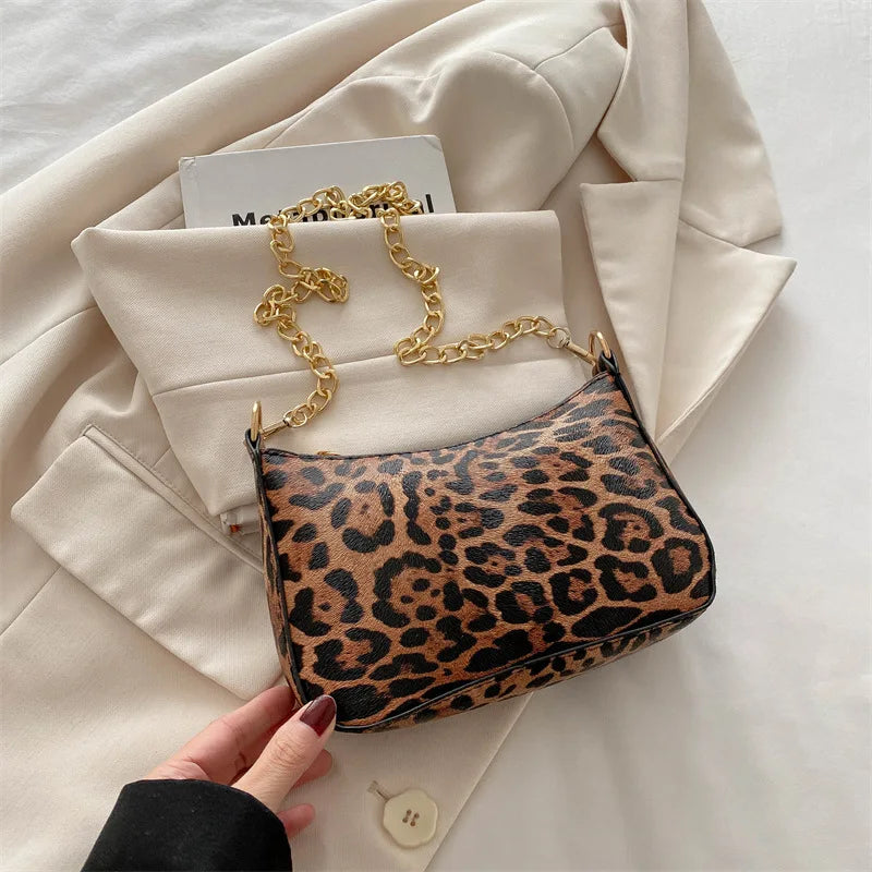 Leopard Pattern Shoulder Bags For Women, Fashion Chain