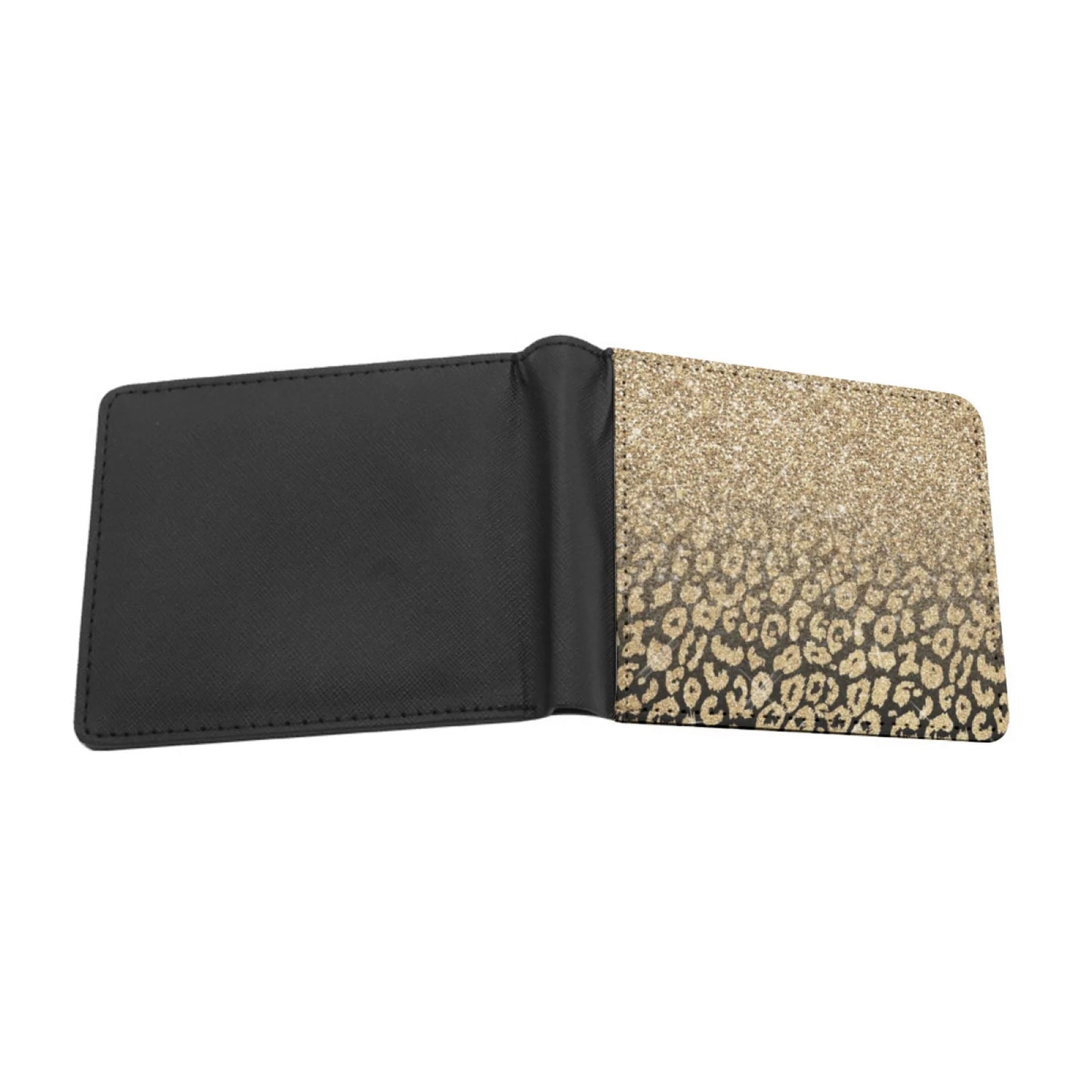 Black Leopard Print Gold Glitter Ombre Pu Leather Wallets
