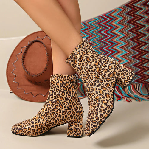 Plus Size Fashion Leopard Ankle Boots for Women