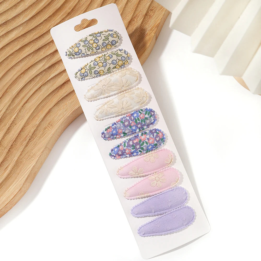 10Pcs/Lot Fresh Print Cotton Alloy Hair Clips for Kids Fabric