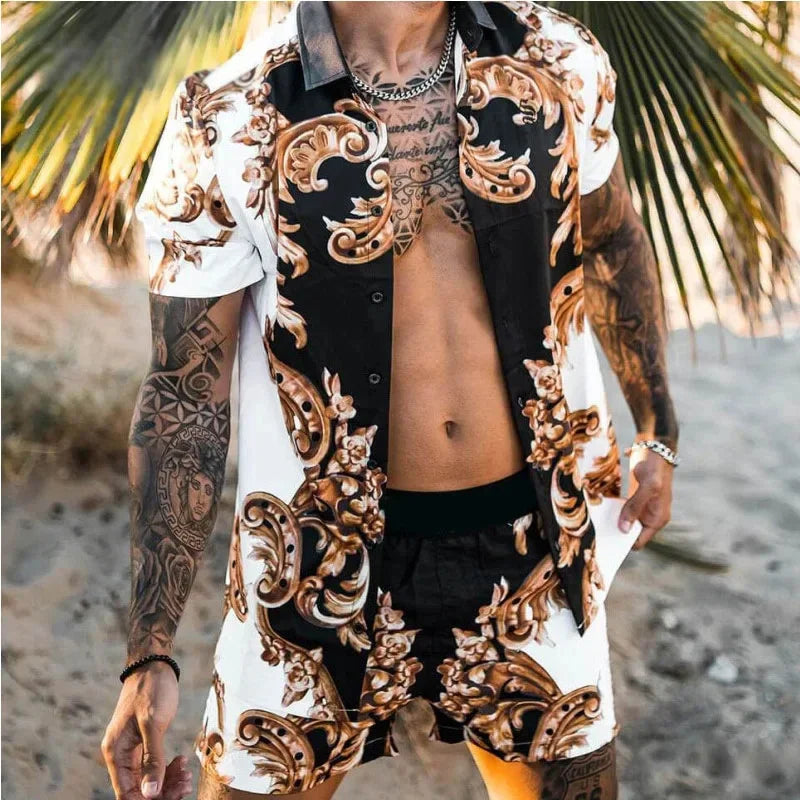 Summer Men's Fashion Leopard Print Short Sleeve