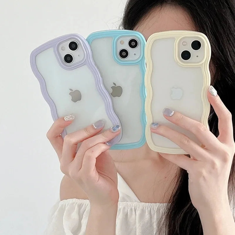 Candy Wavy Lines Bumper Case For iPhone 16 15 11 12 13 14 Pro Max Plus X XR XS Max Shockproof Transparent Hard Back Cover Funda