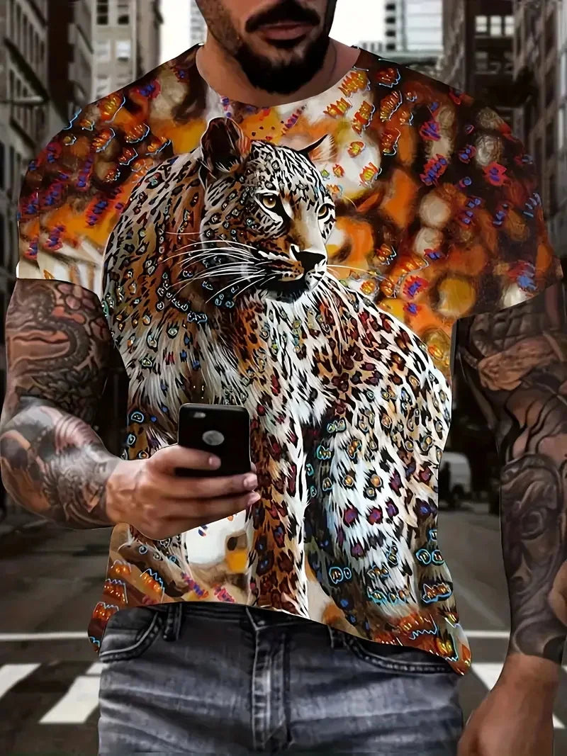 3D Digital Print Men's Stylish Leopard Pattern T-Shirt