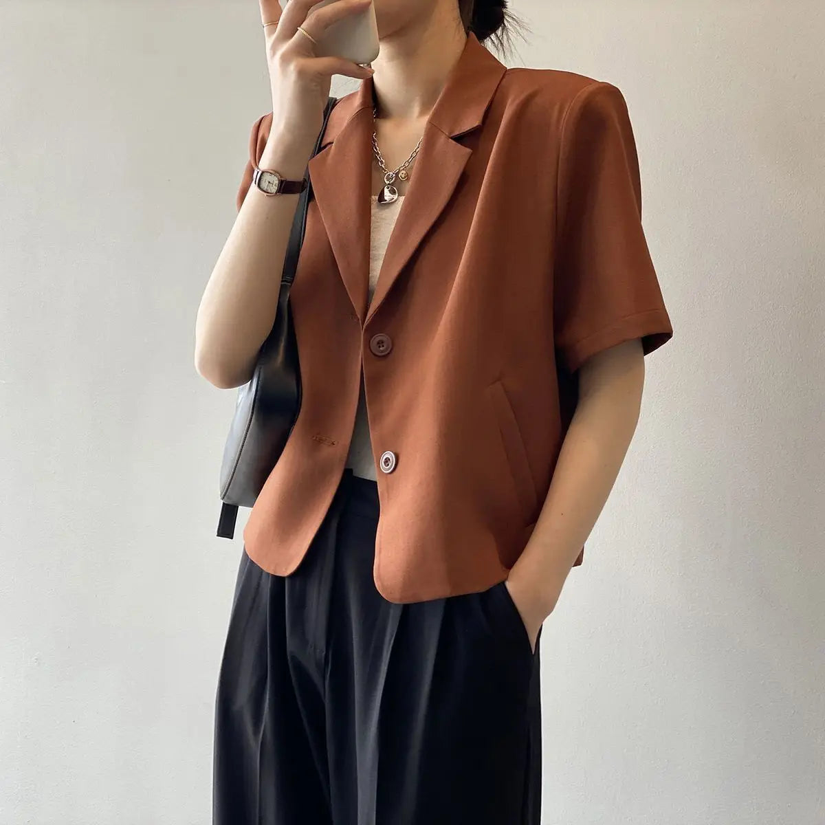 Spring Summer Short Sleeved BlazerCoat for Women Single Breasted Short Jacket Korean Fashion Office Lady Suit Jackets