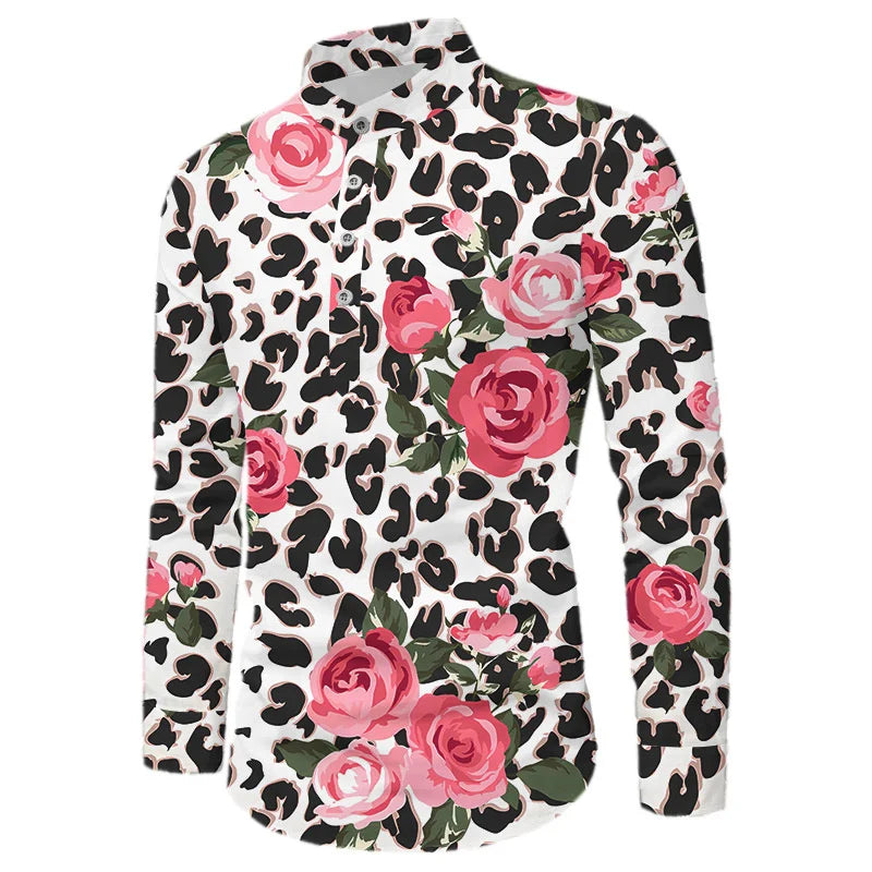 Leopard Shirts Men Fashion Shirt Long Sleeve Hawaiian Shirts