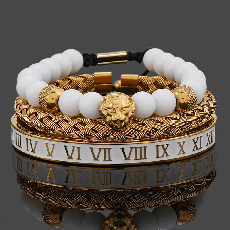 Luxury White Stone Beads Crown Leopard Head