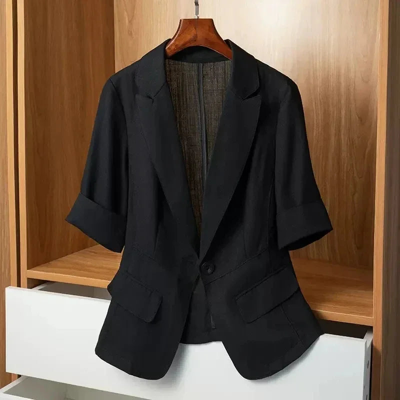 2025 Summer New Thin Small Suit Jacket Women Casual Slim Short-Sleeved Suit Coat Female Plus Size Loose Blazer Top Fashion Coat