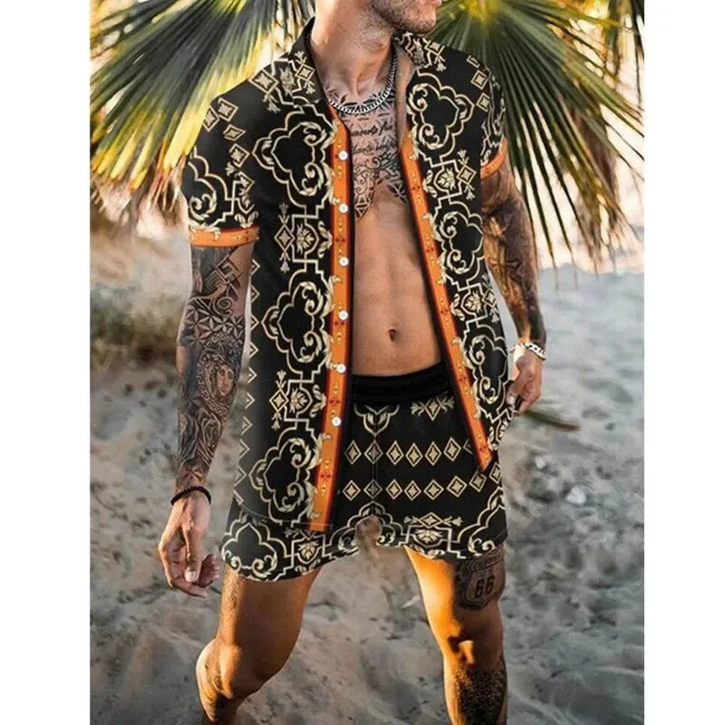 Summer Men's Fashion Leopard Print Short Sleeve