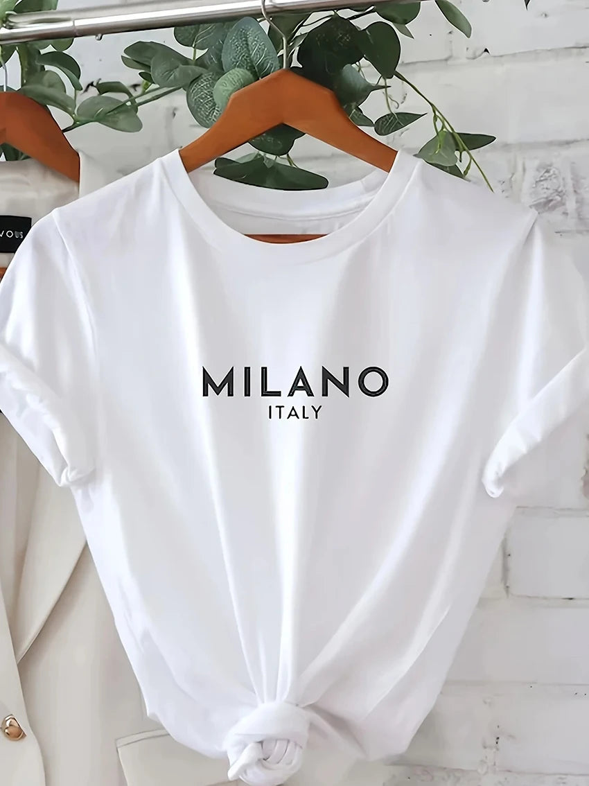Letter Print Crew Neck T-Shirt, Casual Short Sleeve T-Shirt