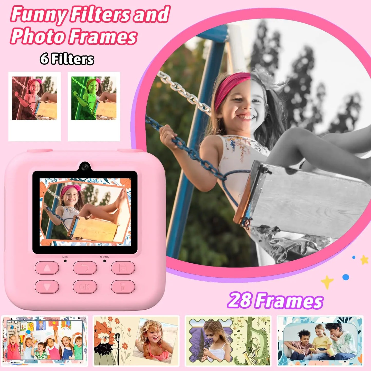 Upgrade Kids Camera Instant 1080P HD Dual Lens Selfie