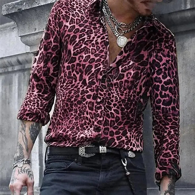 2024 Leopard Print Pattern Lapel Button men's Shirt 3D Printed