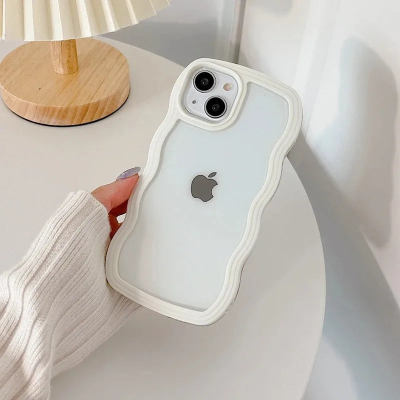 Candy Wavy Lines Bumper Case For iPhone 16 15 11 12 13 14 Pro Max Plus X XR XS Max Shockproof Transparent Hard Back Cover Funda