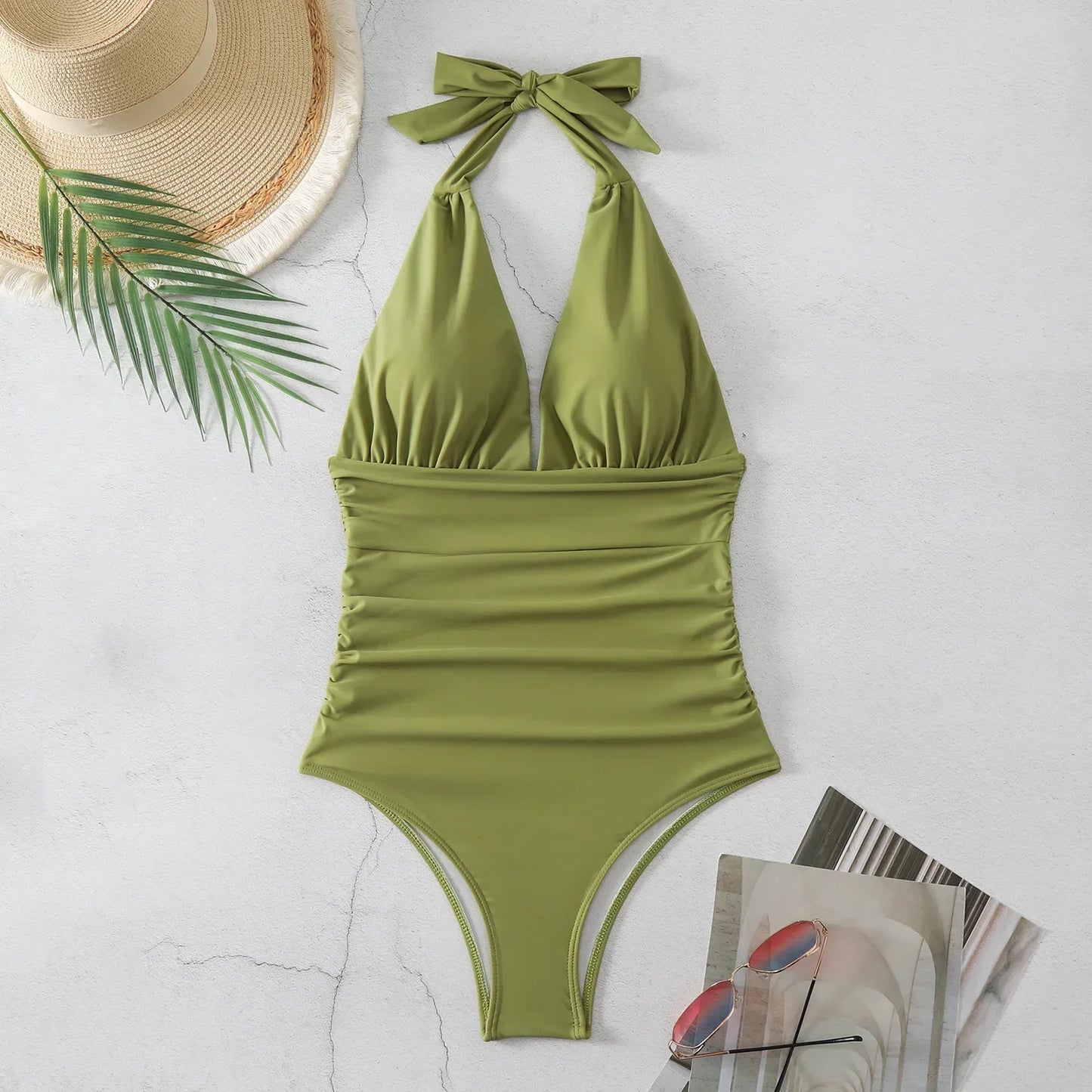 Fashion Printed One Piece Swimsuit Women Bathing Suit Sexy Bikinis Swimming Suits Ladies Beachwear Backless Lace Up Swimwear