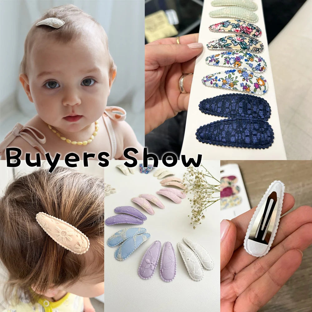 10Pcs/Lot Fresh Print Cotton Alloy Hair Clips for Kids Fabric