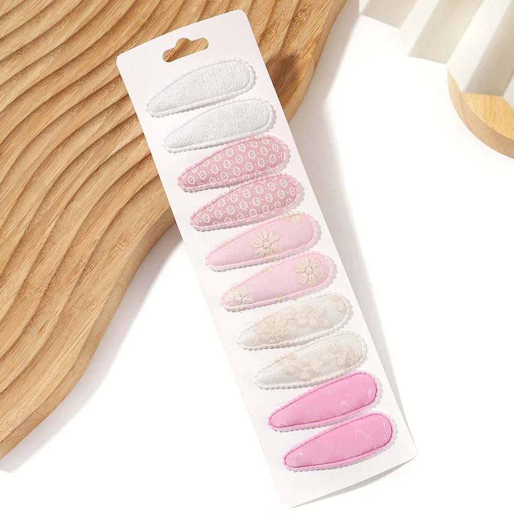 10Pcs/Lot Fresh Print Cotton Alloy Hair Clips for Kids Fabric